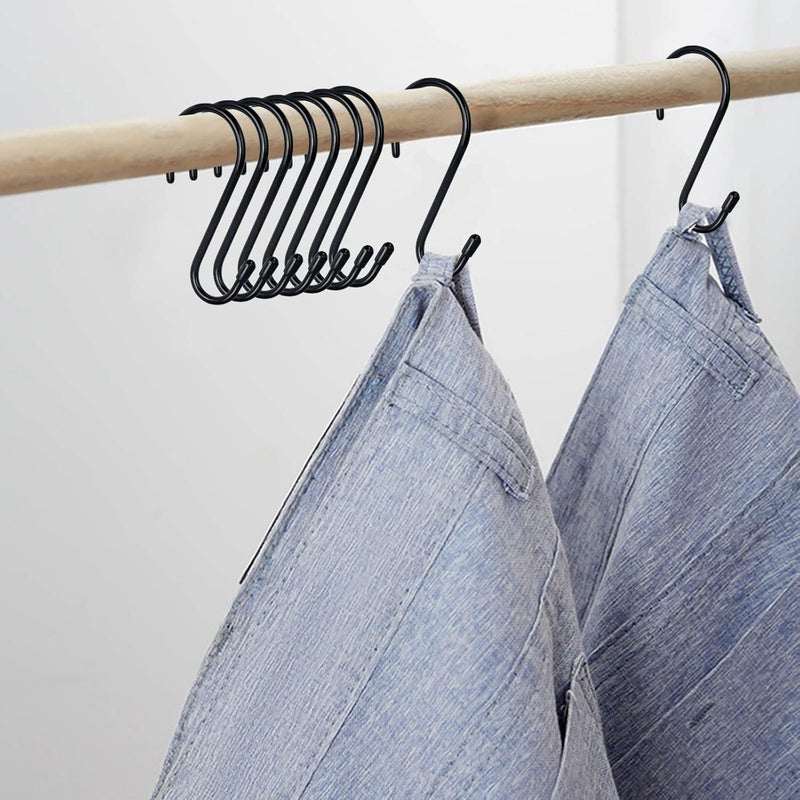 HiGift 24 Pack S Hooks for Hanging, 4-1/2 inch Large Black Vinyl Coated Metal S Shaped Hooks Heavy Duty, Non Slip Rust-Free Closet Hooks for Hanging Clothes Plant Jeans Bag Pan Pots Cups Towels - Image 3